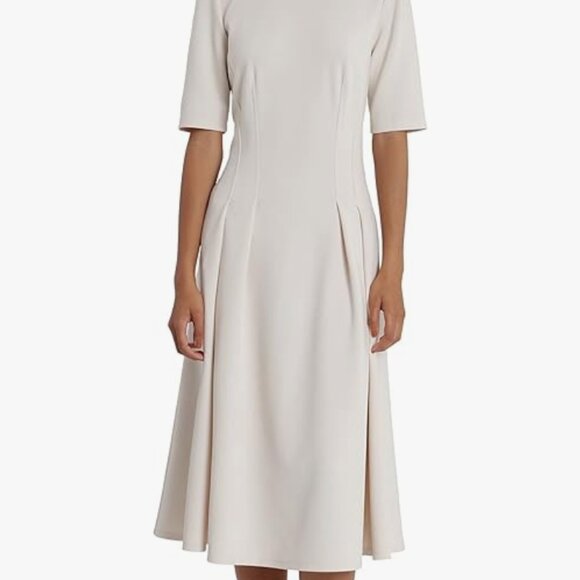 Maggy London Women's Short Sleeve Double Pleat Midi Dress - Picture 1 of 9